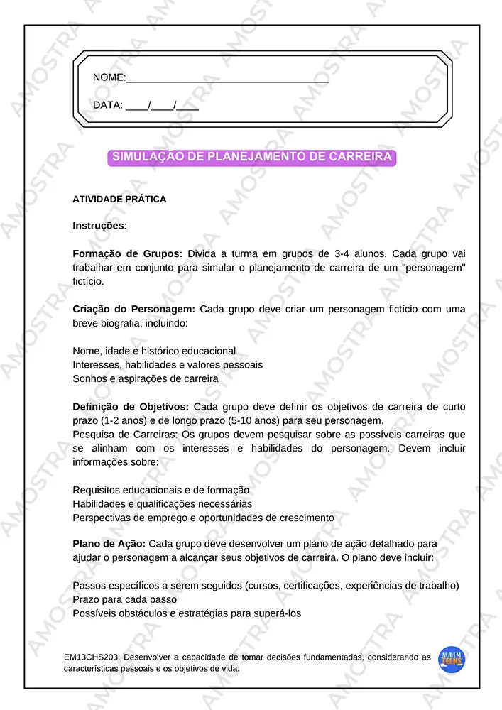 Atividades de Projeto de Vida Ensino Médio - Imagem 6