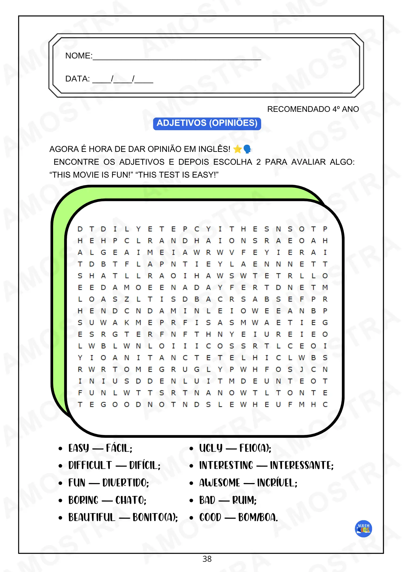 Caça Palavras Inglês Fundamental 1 - Imagem 7