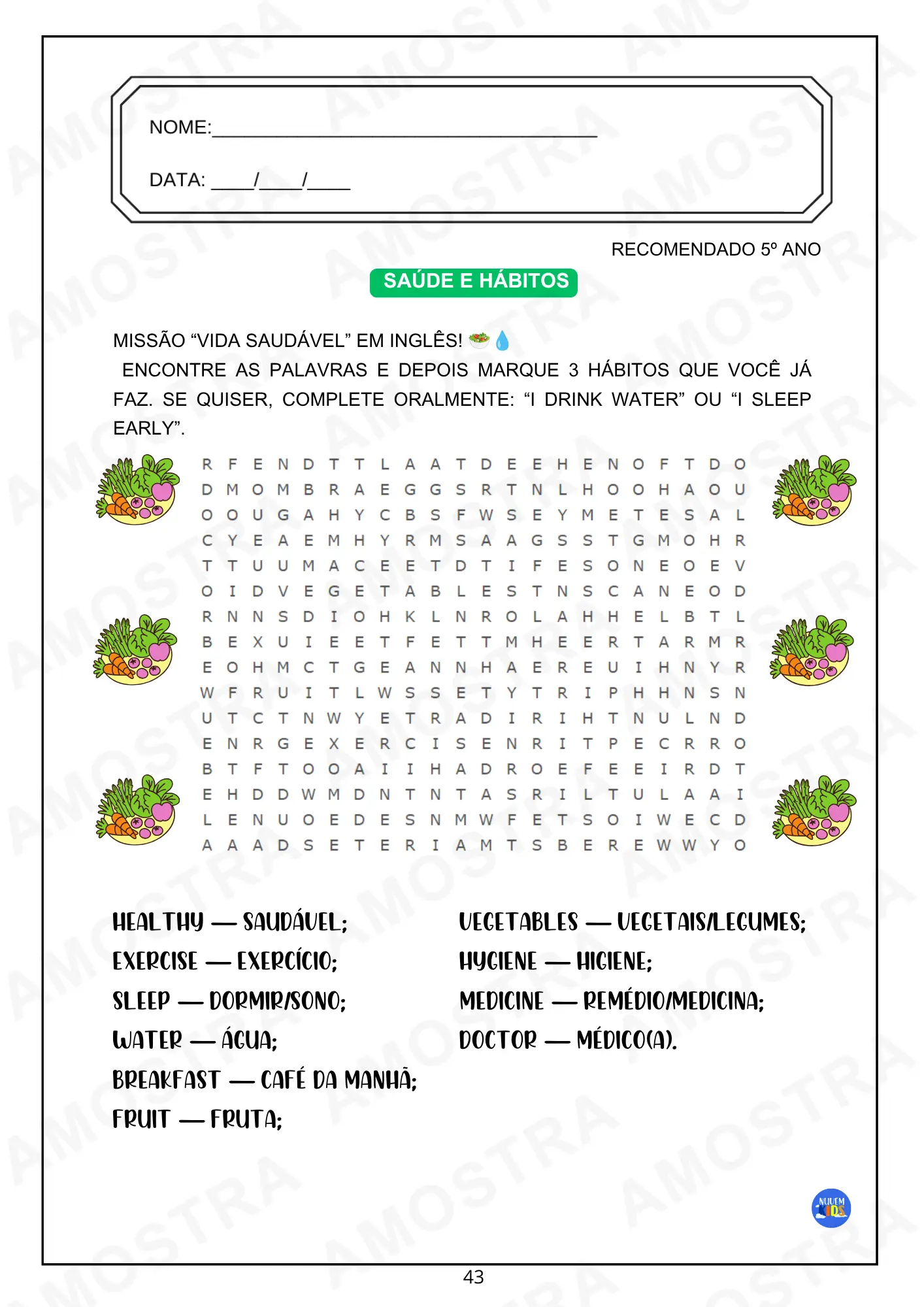 Caça Palavras Inglês Fundamental 1 - Imagem 8