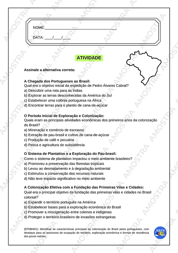 Atividades de História do Brasil 6º ao 9º Ano - Imagem 2