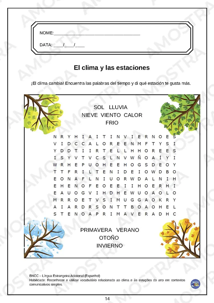 Caça-Palavras Espanhol Fundamental 2 - Imagem 4
