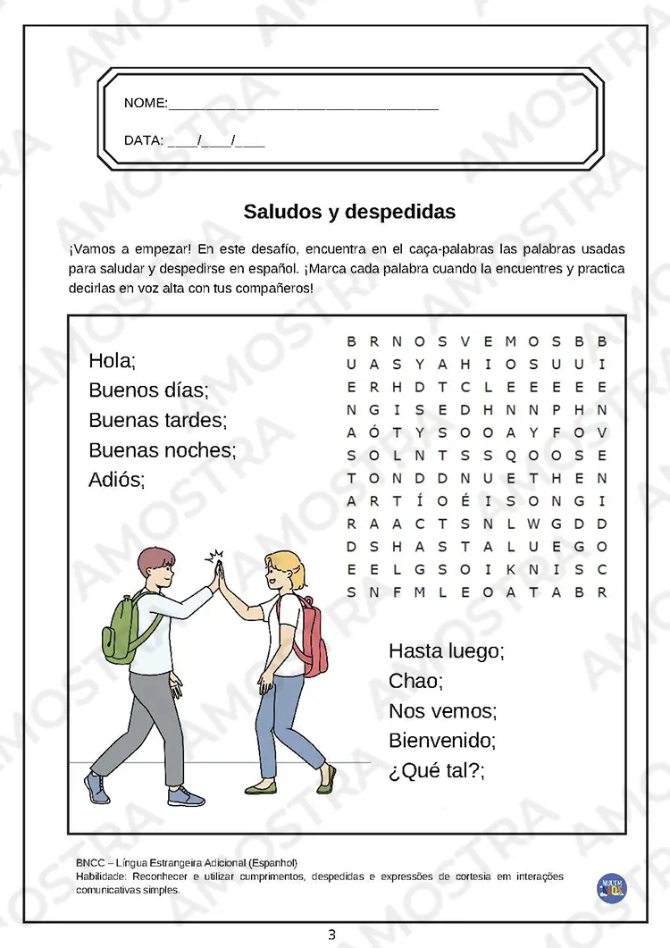 Caça-Palavras Espanhol Fundamental 2 - Imagem 5
