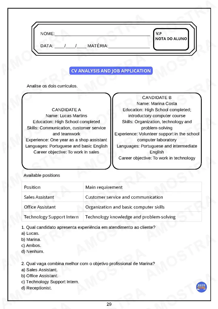 Avaliações de Inglês Ensino Médio - Imagem 3