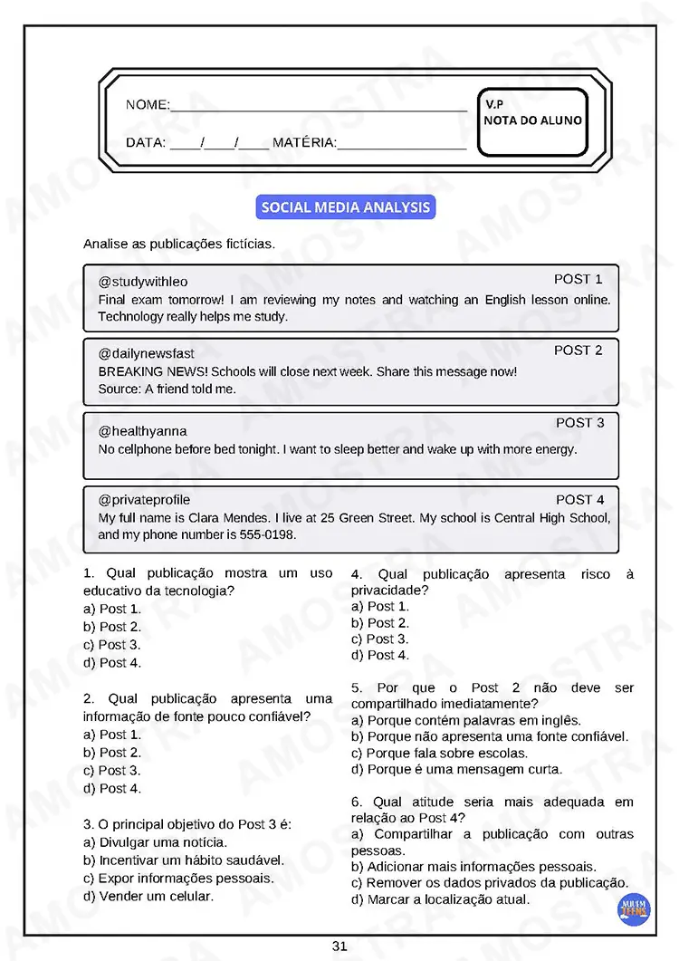 Avaliações de Inglês Ensino Médio - Imagem 7