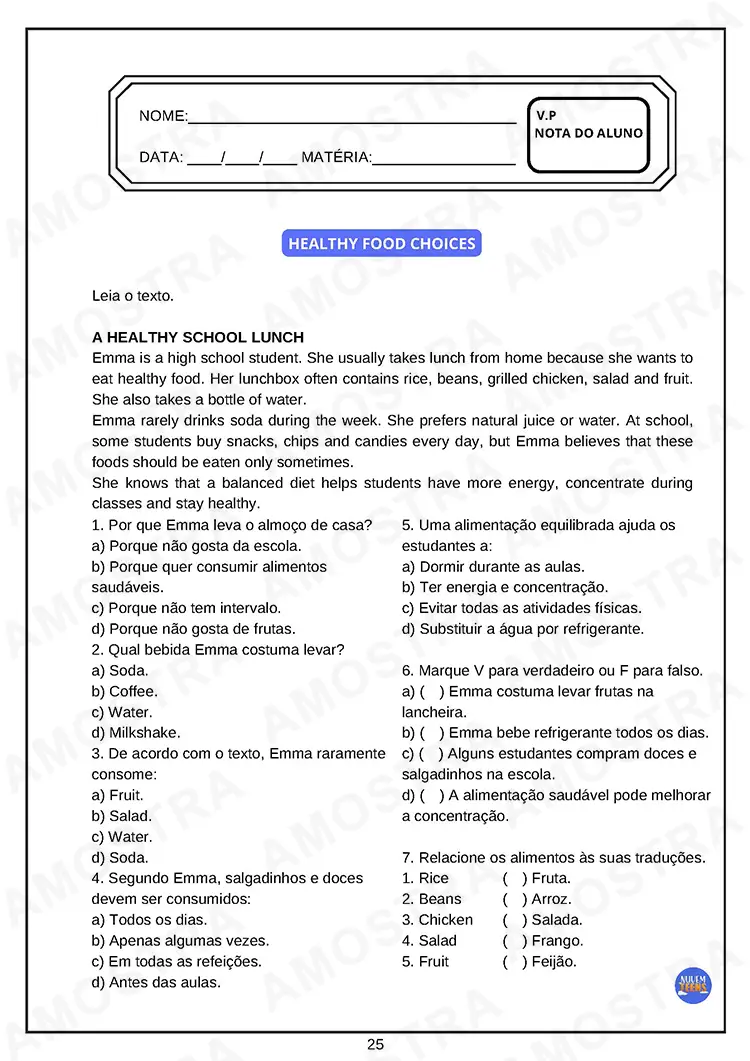 Avaliações de Inglês Ensino Médio - Imagem 5