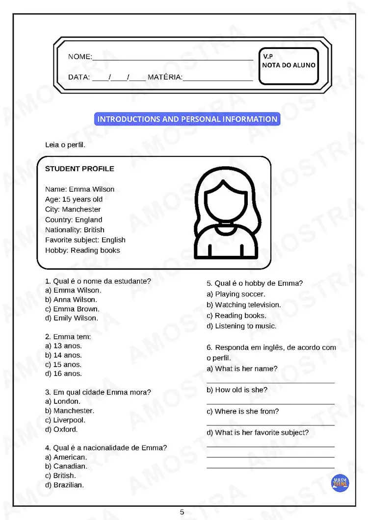 Avaliações de Inglês Ensino Médio - Imagem 6
