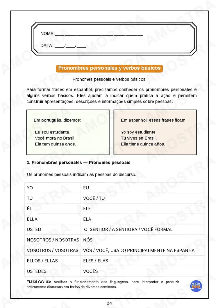 Atividades de Espanhol Ensino Médio - Imagem 4