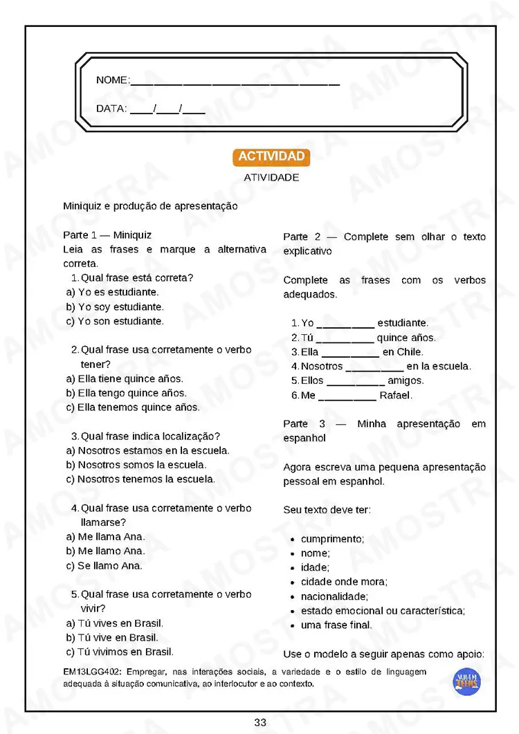 Atividades de Espanhol Ensino Médio - Imagem 5