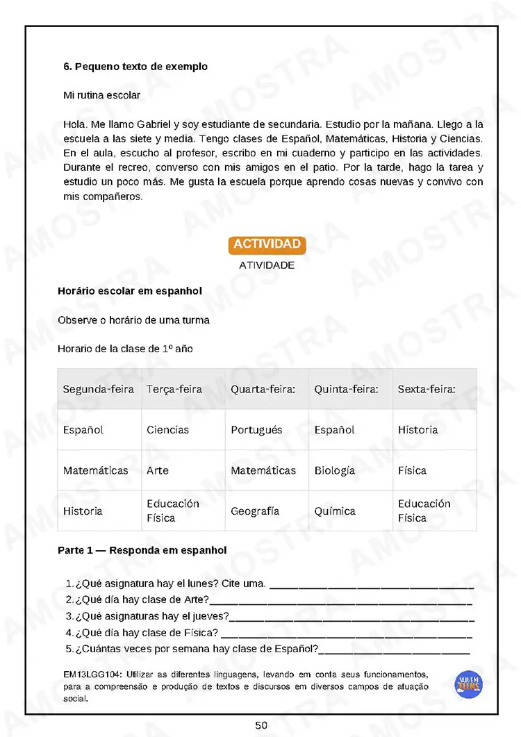 Atividades de Espanhol Ensino Médio - Imagem 7