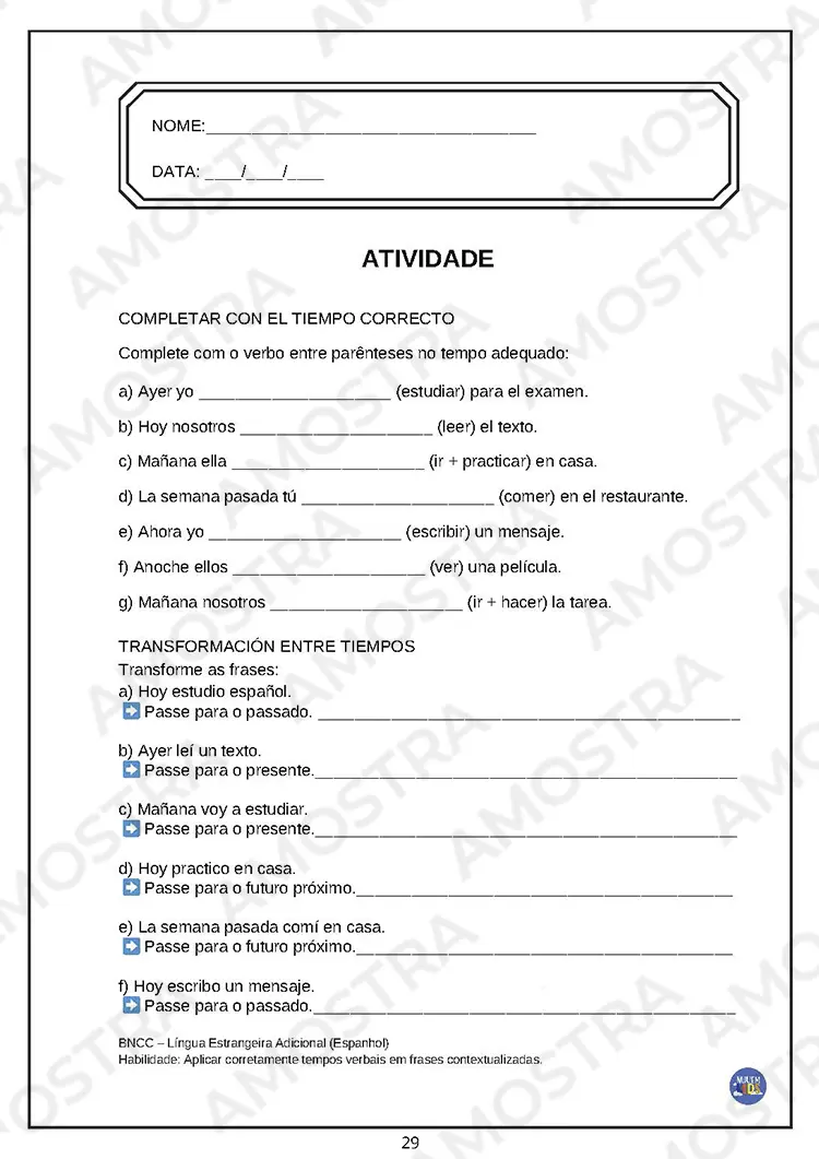 Atividades Espanhol Fundamental 2 - Imagem 3