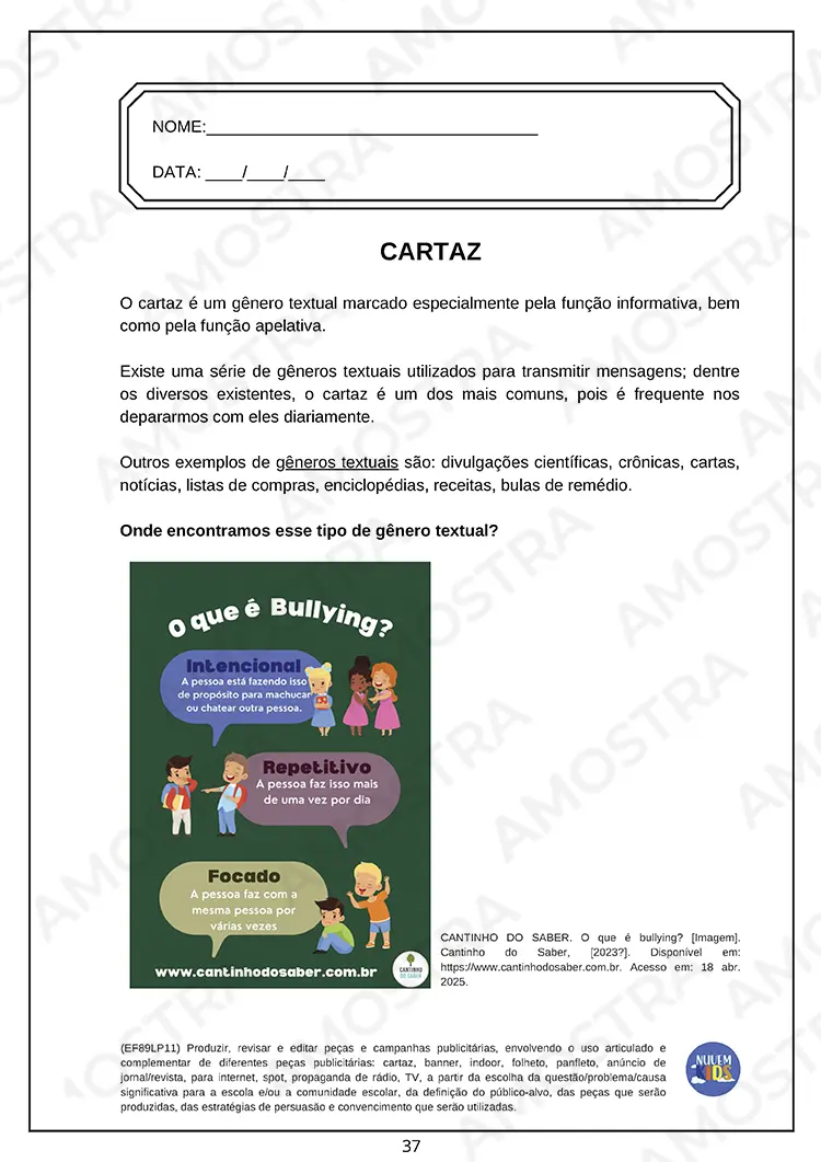 Atividades para Gêneros Textuais 6º ao 9º Ano - Imagem 3