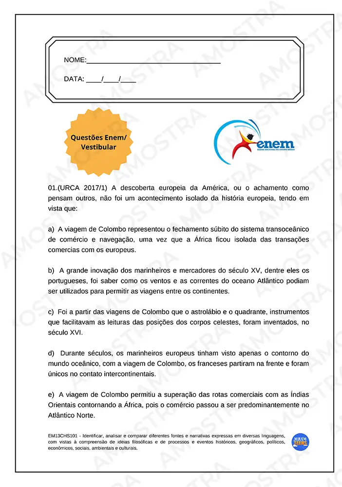Atividades de História Ensino Médio - Imagem 3