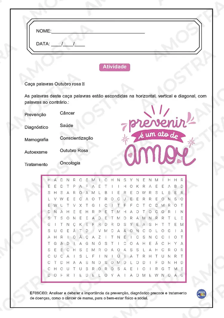 Brinde Atividades Outubro Rosa para Fundamental 2 - Imagem 1