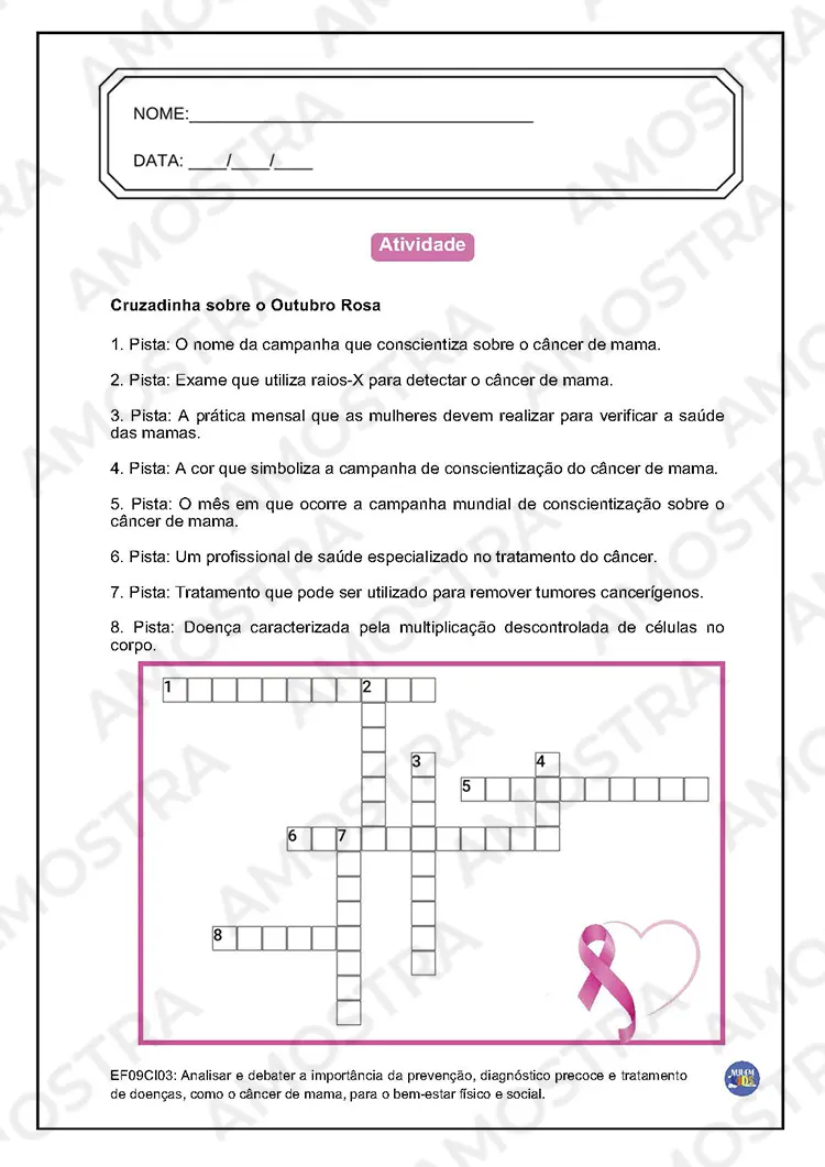 Brinde Atividades Outubro Rosa para Fundamental 2 - Imagem 2