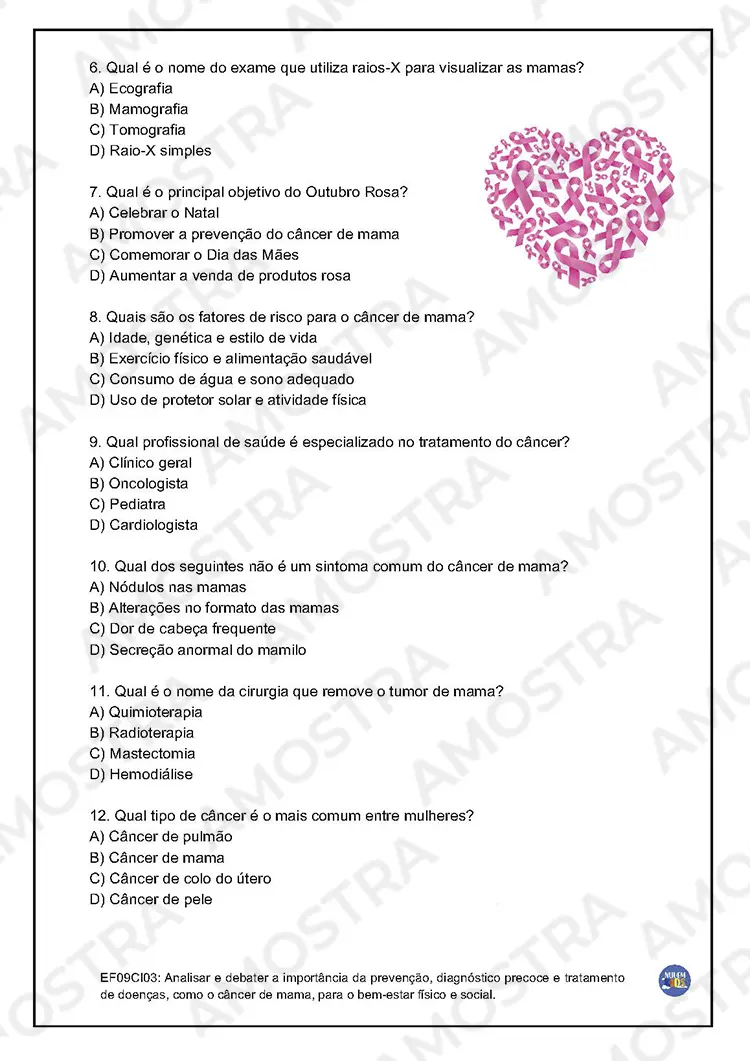 Brinde Atividades Outubro Rosa para Fundamental 2 - Imagem 3