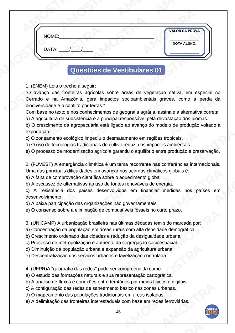 Avaliações de Geografia Ensino Médio - Imagem 7
