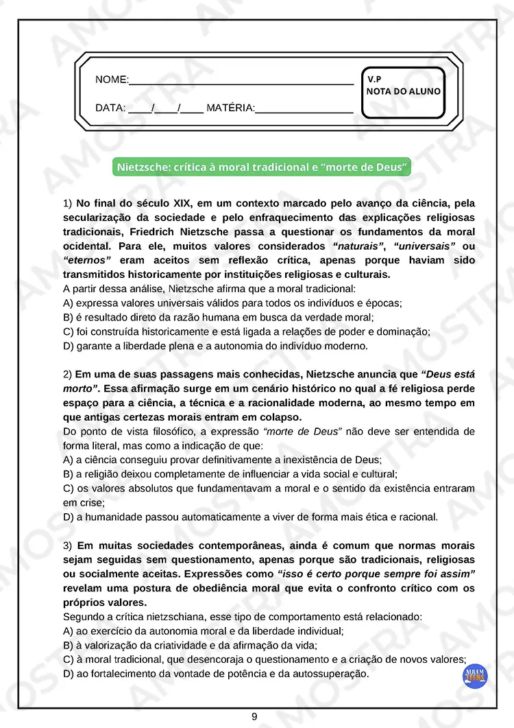 Avaliações de Filosofia Ensino Médio - Imagem 3