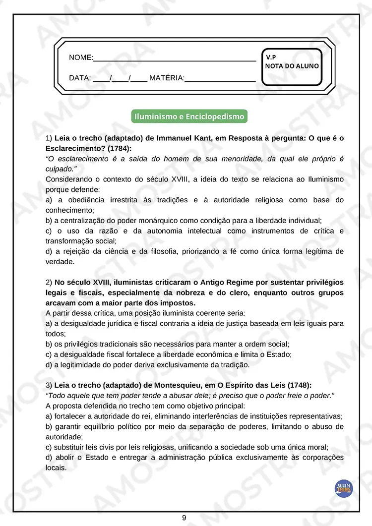 Avaliações de História Ensino Médio - Imagem 5