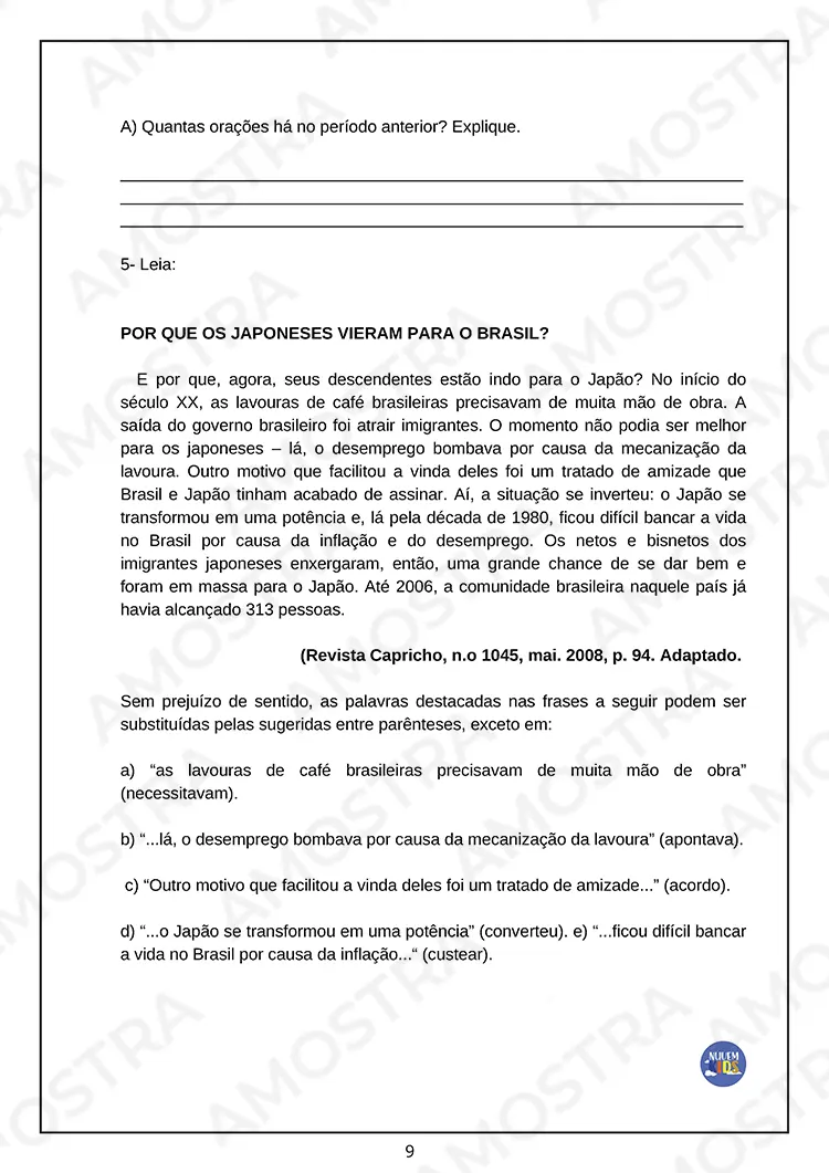 Avaliações de Português 6º ao 9º Ano - Imagem 4
