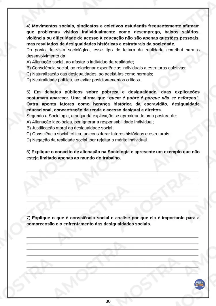 Avaliações de Sociologia Ensino Médio - Imagem 4
