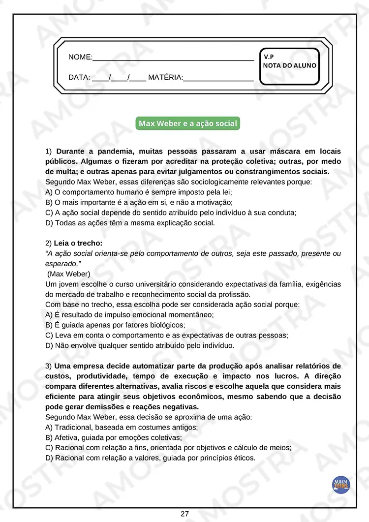 Avaliações de Sociologia Ensino Médio - Imagem 2
