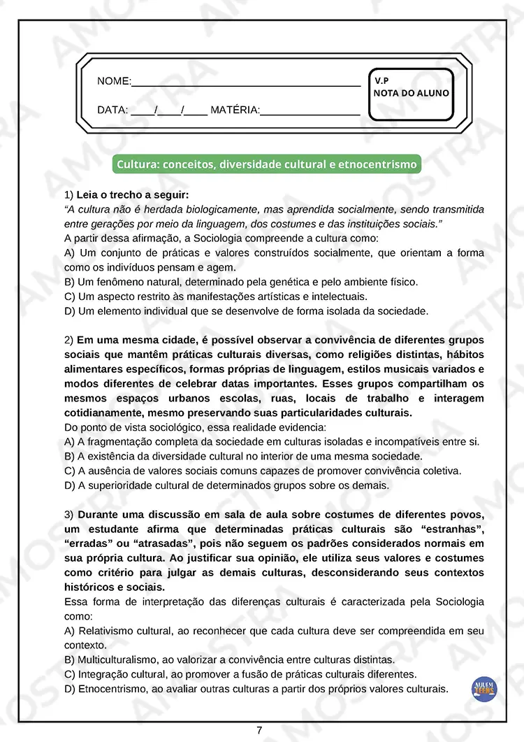 Avaliações de Sociologia Ensino Médio - Imagem 3