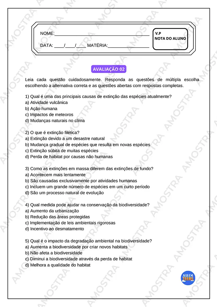 Avaliações de Biologia Ensino Médio - Imagem 2