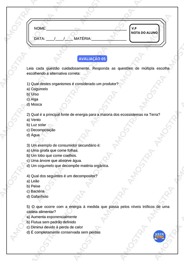 Avaliações de Biologia Ensino Médio - Imagem 3