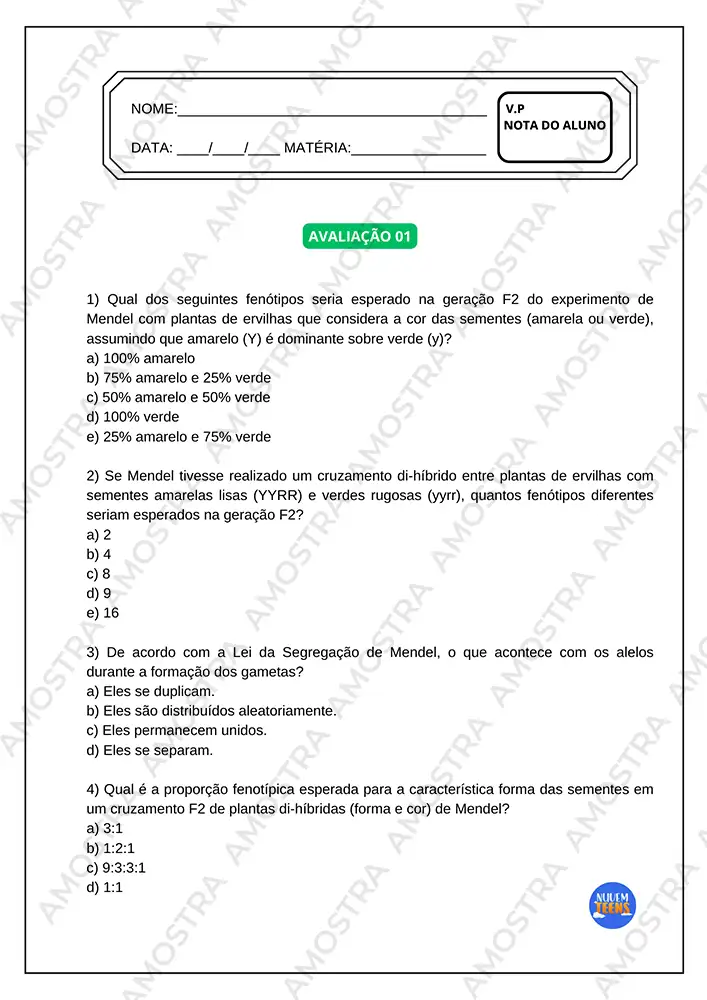 Avaliações de Biologia Ensino Médio - Imagem 5