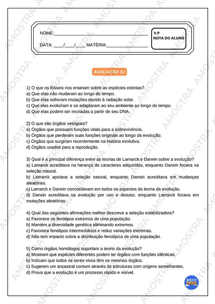 Avaliações de Biologia Ensino Médio - Imagem 6