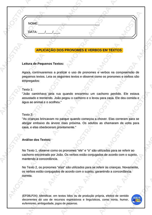 Atividades de Pronomes e Verbos 6º ao 9º Ano - Imagem 7