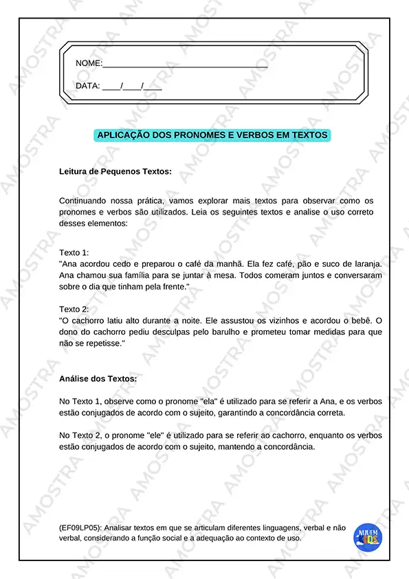 Atividades de Pronomes e Verbos 6º ao 9º Ano - Imagem 6