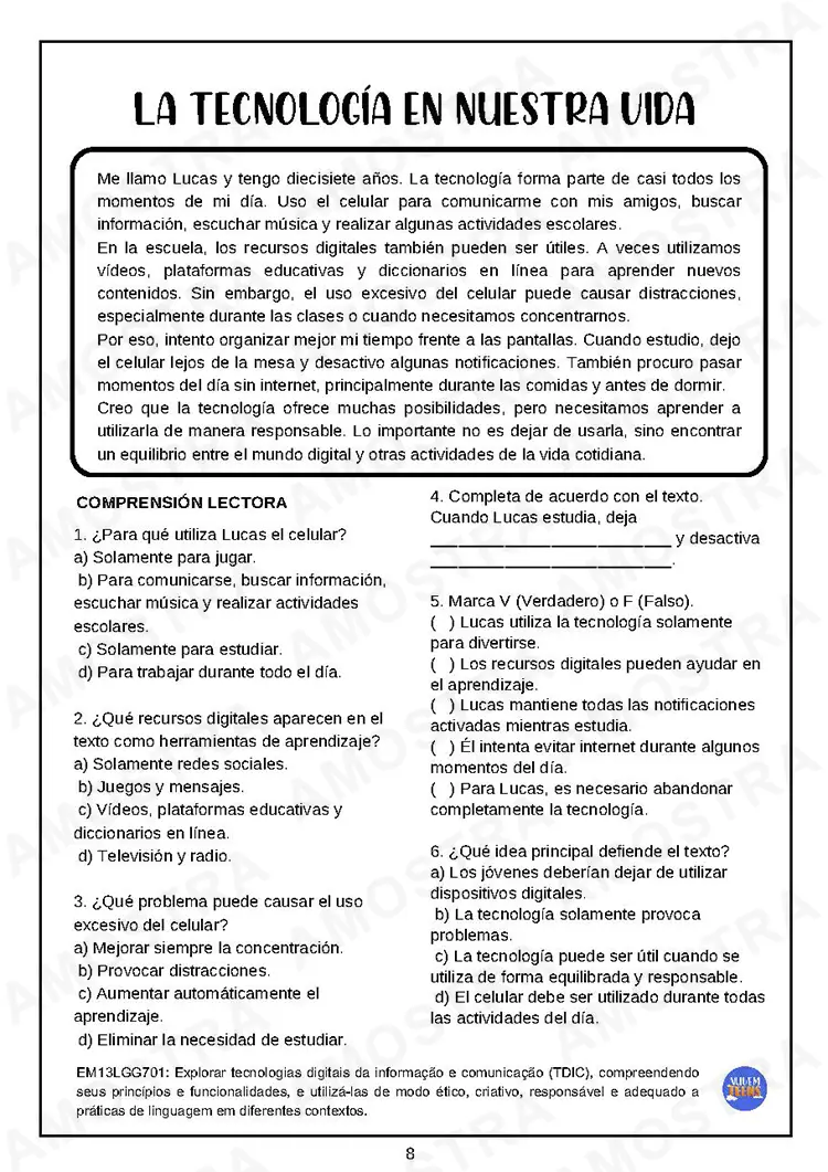 Fichas de Leitura Espanhol Ensino Médio - Imagem 4