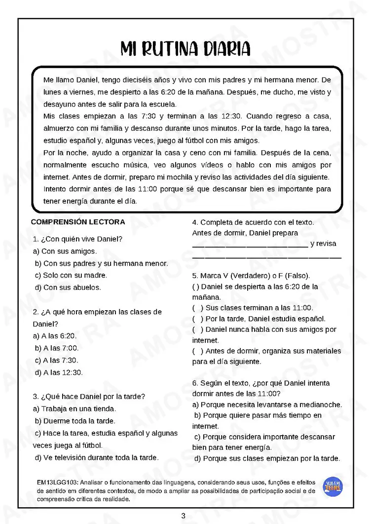 Fichas de Leitura Espanhol Ensino Médio - Imagem 5